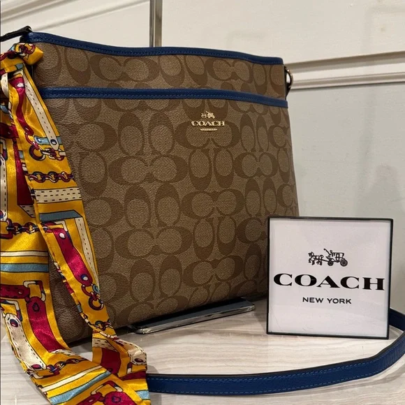 Coach File Signature Blue Brown Crossbody - Picture 1 of 17